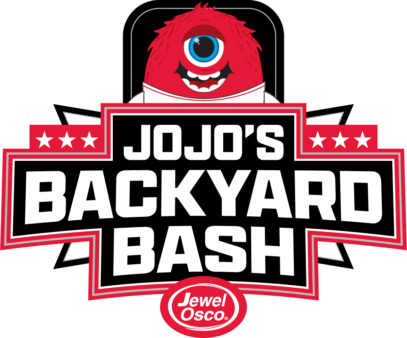 JoJo's Backyard Bash logo with red monster mascot