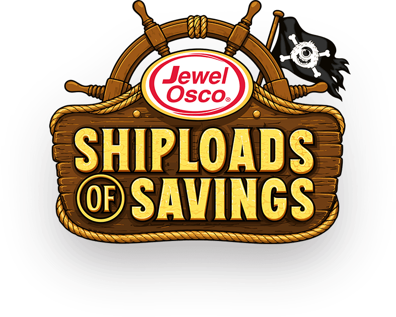Jewel Osco Shiploads of Savings promotional logo with pirate theme