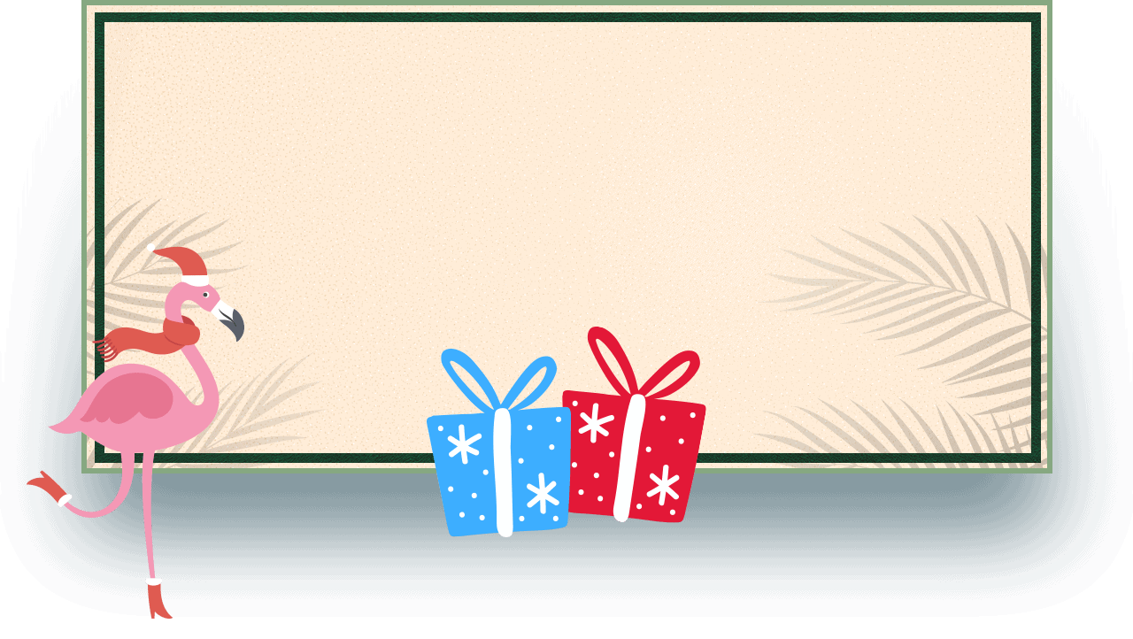 Festive flamingo with gifts and blank banner