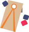 Cornhole board game with orange toss lines