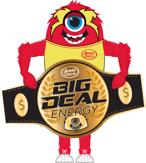 Cartoon monster with Big Deal Energy belt.