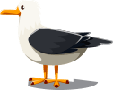 Cartoon seagull standing with orange beak and legs