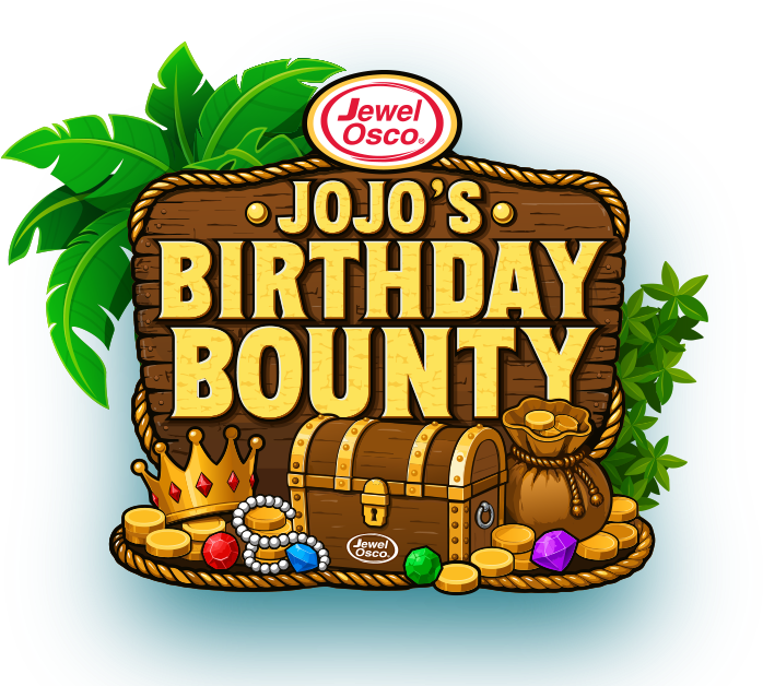 Jewel-Osco JoJo's Birthday Bounty promotional logo with treasure chest
