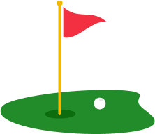 Red flag on golf green with yellow pole