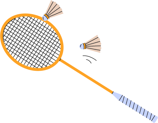 Orange badminton racket with shuttlecocks illustration