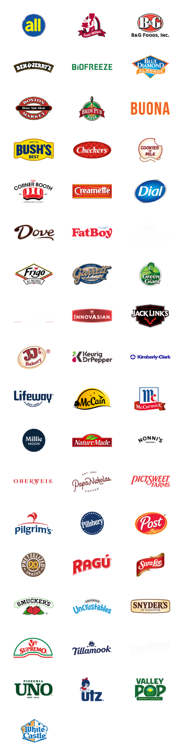 Grid of popular consumer brand logos including food and household products