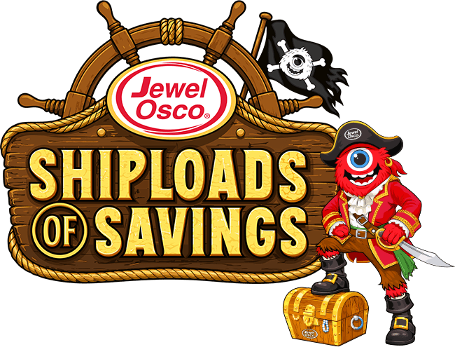 Jewel Osco Shiploads of Savings pirate mascot promotional graphic