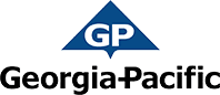 Georgia-Pacific logo, blue triangle with GP initials.