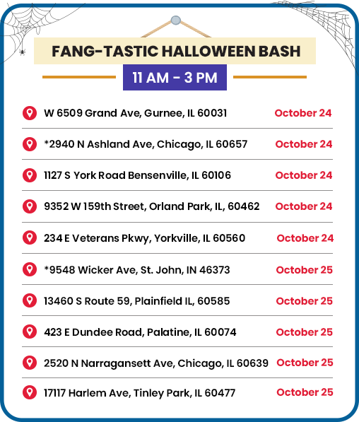 Fang-tastic Halloween Bash event location schedule flyer