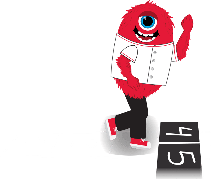 jojo and hop Cartoon monster playing hopscotch on numbered squares.