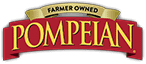 Pompeian farmer-owned logo with red and gold colors.